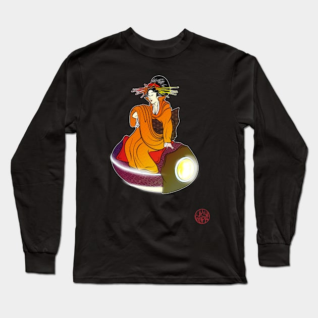 Bijinga - Woman on a flying vehicle Long Sleeve T-Shirt by Ukiyograph